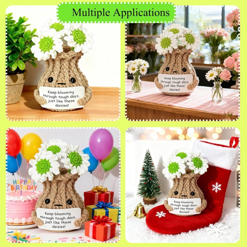RFUYIR Valentines Inspirational Gifts for Women Positive Crochet Daisy Galentines Day Emotional Support Crochet Flowers Desk Decor Bedroom Decor Gifts for Her Coworker Friends - Image 5